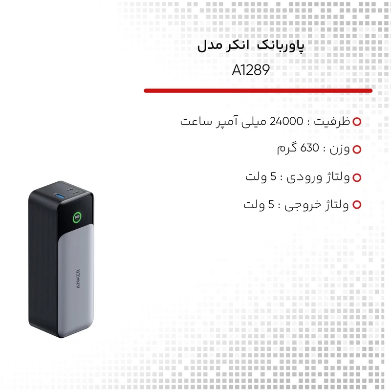 پاوربانک  انکر مدل A1289 ظرفیت 24000 میلی آمپر ساعت